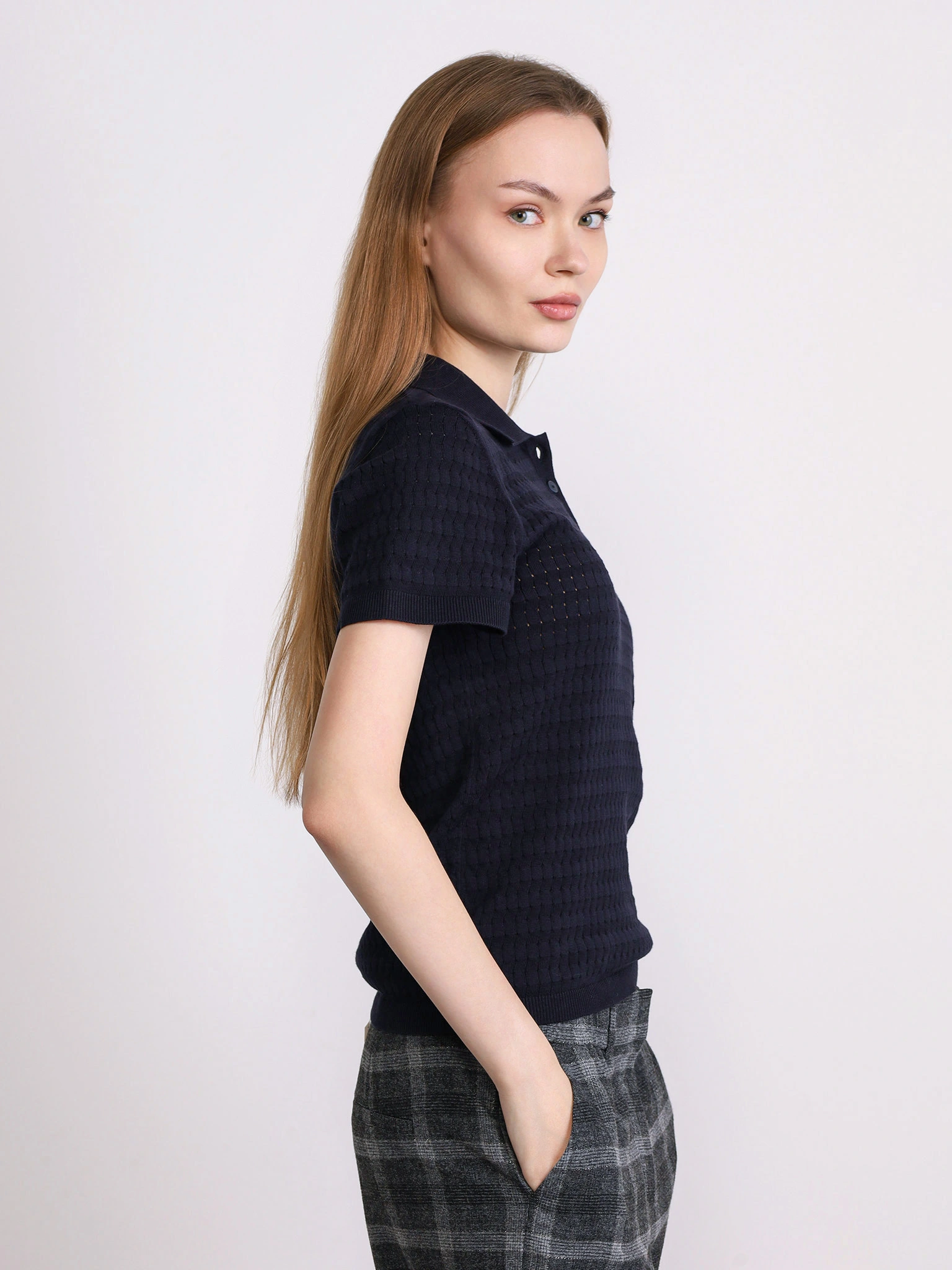 Джемпер-поло из натурального хлопка прилегающего кроя